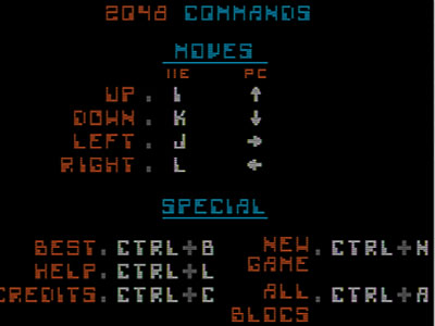 2048 - CTRL+L - help commands page